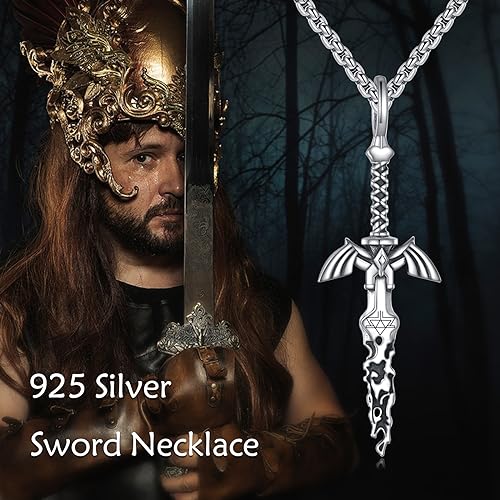 YFN Zelda Master's Sword Necklace Sterling Silver Legend of Zelda Tears of the Kingdom Pendant Game Jewellery Gifts for Women Men