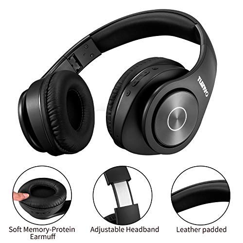 TUINYO Bluetooth Headphones Wireless, Over Ear Stereo Wireless Headset 40H Playtime with deep bass, Soft Memory-Protein Earmuffs, Built-in Mic Wired Mode PC/Cell Phones-Black