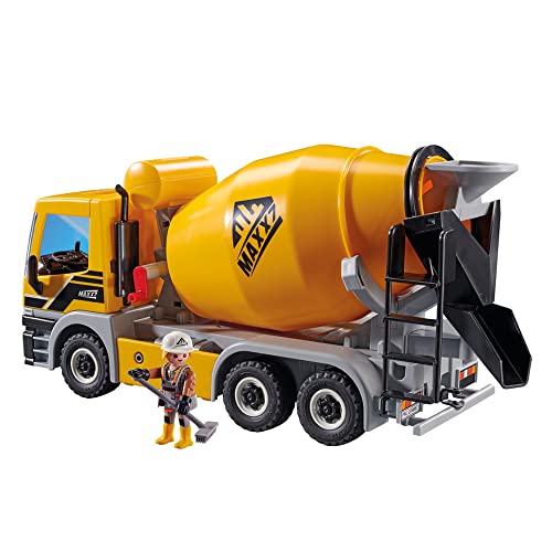 Playmobil 71406 Concrete Mixer, RC capable vehicle with trailer hitch and rotatable mixing drum, Fun Imaginative Role-Play, PlaySets Suitable for Ages 4+