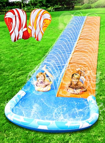 JOYIN 685cm Slip Slide and 2 Bodyboards, Lawn Water Slides Slip N Waterslides Summer Water Toy with Build in Sprinkler for Backyard Outdoor Water Fun for Kids Adults