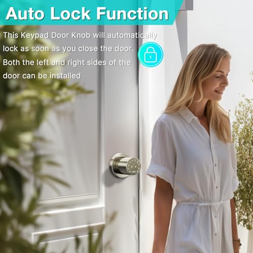 FITNATE Keypad Door Knob, Touch-Screen Digital Door Lock for Keyless Entry, Electronic Door Lock with Spare Keys, Easy to Operate and Install,15 User Passcode for Bedroom, Home and Office,Golden