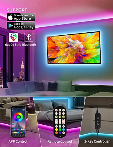 Daymeet Led Lights for TV, 5M Smart LED TV Backlights for 55-85 inch USB TV Monitor Behind Lighting Color Changing RGB TV Led Light Strip with Remote Music Sync Bluetooth APP Control for Bedroom