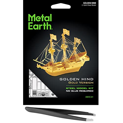 Metal Earth Golden Hind Gold Version 3D Metal Model Kit Bundle with Tweezers Fascinations