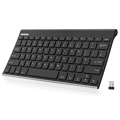 Arteck 2.4G Wireless Keyboard Stainless Steel Ultra Slim Full Size Keyboard for Computer/Desktop/PC/Laptop/Surface/Smart TV and Windows 10/8 / 7 Built in Rechargeable 6-Month Battery