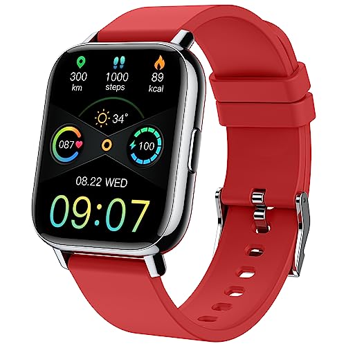Ordtop Smart Watch, Fitness Tracker 1.69" Touch Screen Heart Rate Sleep Monitor, IP68 Waterproof Fitness Watch, 24 Modes, Pedometer Step Activity Trackers Smartwatch for Men Women for Android iOS Red