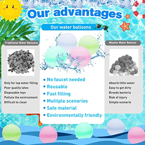 16Pcs Reusable Water Balloons, Silicone Refillable Water Balls Beach Pool toys for Kids Adults, Colorful Summer Toys with Mesh Bag, Outdoor Activities Water Games Toy, Summer Themed Party Gift (C)