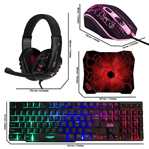 Gaming Keyboard and Mouse and Mouse pad and Gaming Headset, Wired LED RGB Backlight Bundle for PC Gamers Users - 4 in 1 Gift Box Edition Hornet RX-250