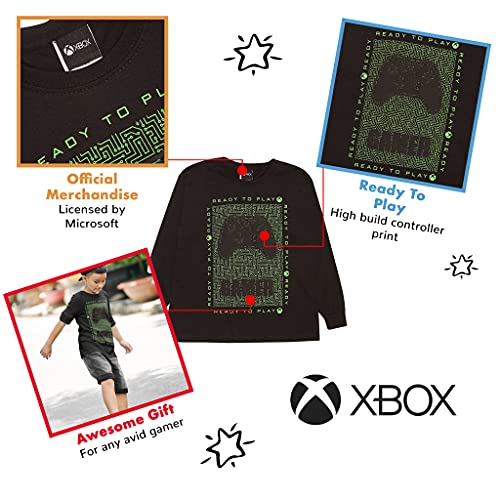 Xbox Ready To Play Long Sleeve T-Shirt, Kids, 5-14 Years, Black, Official Merchandise