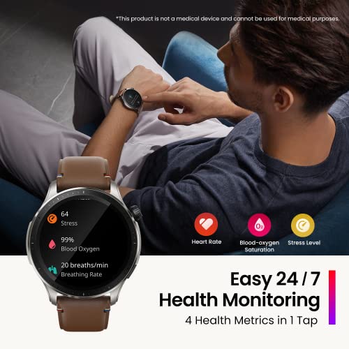 Amazfit GTR 4 Smartwatch Fitness Watch, Alexa Built-in, GPS, Sports Watch with 150 Sports Modes, Bluetooth Phone Call & Music Storage, 14-Day Battery Life, Brown Leather