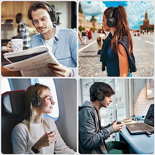 YMOO Hybrid Active Noise Cancelling Wireless Headphones With Airplane Adapter, 80H Playtime with Quick Charge, Dual Link, Built-in 4 ANC Mic & 1 Voice Mic, Bluetooth 5.2 Over Ear for PC/TV/Flight