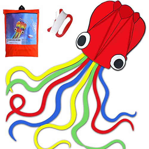 Large Octopus Kite for Kids and Adults, Easy Flyer Kites for Boys and Girls, Beach and Summer Outdoor Toy, kites for asults easy to fly (Red)