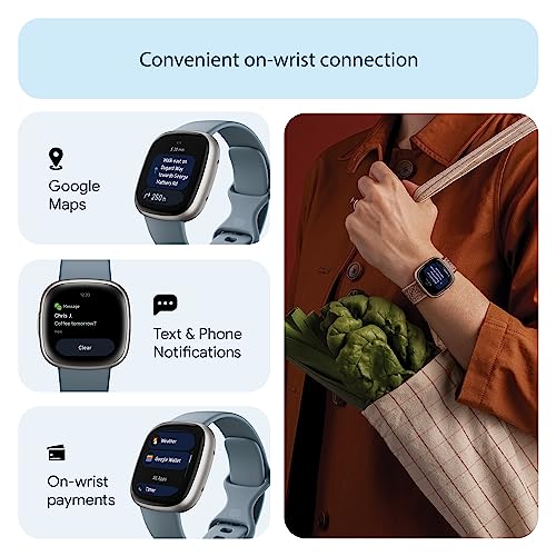 Fitbit Versa 4 Fitness Smartwatch with built-in GPS and up to 6 days battery life - compatible with iOS 15 or higher & Android OS 9.0 or higher, Waterfall Blue / Platinum Aluminium