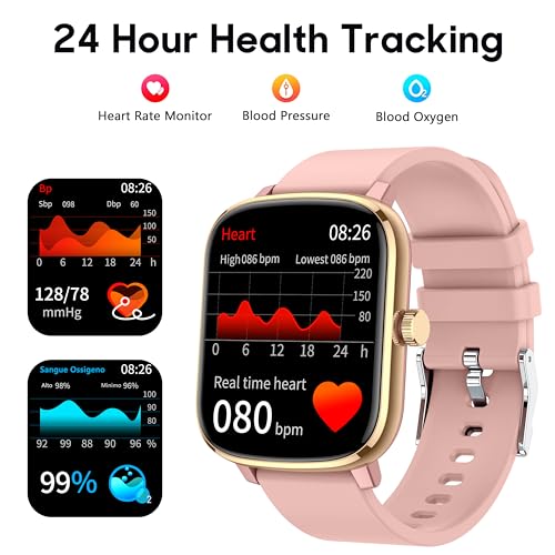 Popglory Smart Watch for Women Men Kids, 1.69" Smartwatch, 48mm Fitness Tracker Watch with Blood Pressure and Heart Rate Monitor 100+ Sports Waterproof Fitness Watch, Long Standby for Android iOS