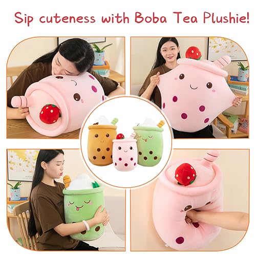 Bubble Tea Plush Pillows, Cute Boba Plushies Soft Toys Giant Boba Stuffed Animal pillow for Boba Lovers (Green, 35cm)