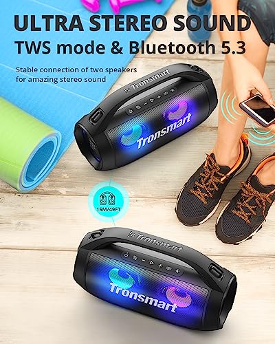 Tronsmart Bang SE Bluetooth Speaker with Shoulder Strap, 40W Portable Outdoor speaker, 24H Playtime, Bluetooth 5.3, IPX6 Waterproof, AUX, Micro SD/TF Card Slot, USB playback, LED Light, EQ for Party