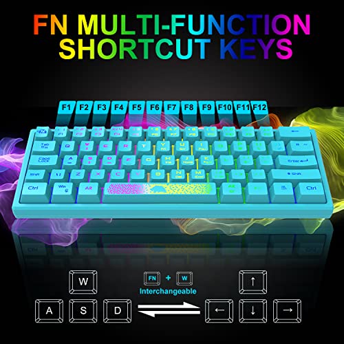 ZIYOU LANG K61 60% Percent Gaming Keyboard, Compact RGB Chroma Backlit STK61-Wired Mechanical Feel Membrane Keyboard, UK Layout Pro Mini 62 Keys, Waterproof, for PS4 XBOX PC Laptop Mac/Blue