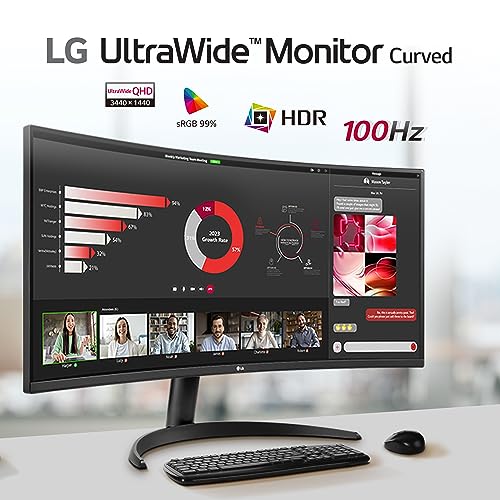 LG UltraWide Curved Monitor 34WR50QC, 34 inch, 1440p, 100Hz, 5ms GtG, VA Display, HDR 10, AMD FreeSync compatible, Smart Energy Saving, Displayport, HDMI