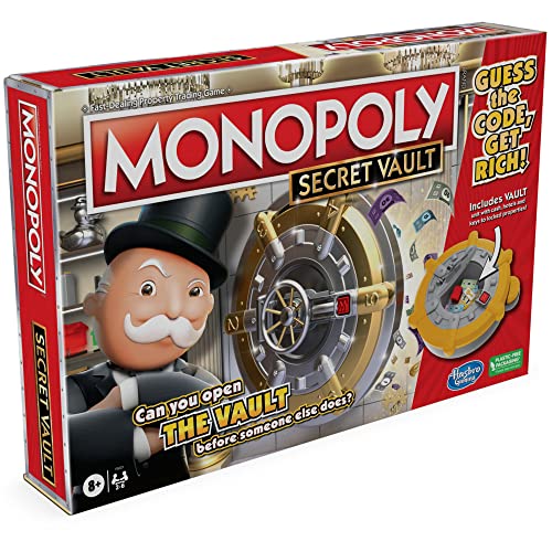 Monopoly Secret Vault Board Game for Kids Ages 8 and Up, Family Board Game for 2-6 Players, Includes Vault