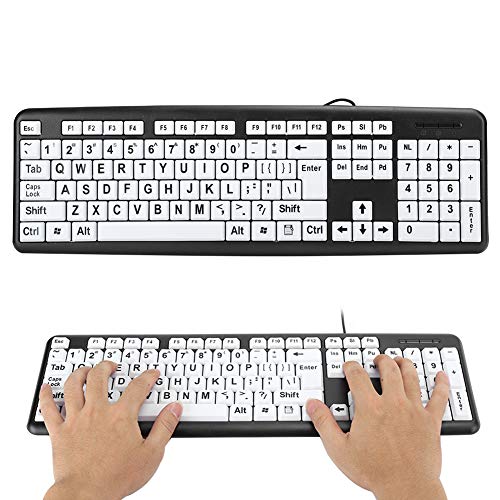 Large Print USB Wired Computer Keyboard (White Large Print Keys) Great for Visually Impaired Individuals - Senior Citizens in Low and Dim Lighted Areas(Black)