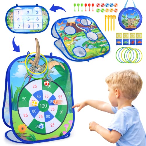 Toys for 3-10 Year Old Boys, Kids Dart Board Set Dinosaur Toys for Boys Garden Toys Boys Toys Age 3-10 Gifts for 3-10 Year Old Boys Christmas EVE Gifts for Kids Toys Outdoor Toys Party Toss Games