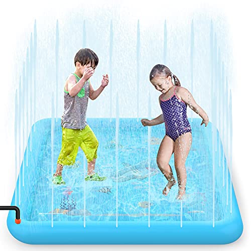 SOKA Large Square Sprinkle and Splash Water Play Mat Sprinkler Splash Pad Summer Spray Inflatable Water Toy for Kids Dogs Pets and Outdoor Garden Family Activities - Blue