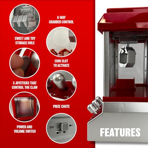 Candy Grabber Machine Toy - For Kids Parties, Retro Fun Arcade Claw Crane Game Dispenser Grab Gadget Prize | For Treats, Chocolate, Sweets, Small Toys | 24 Coins, Novelty Gift For Xmas Party