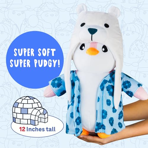 BANDAI Pudgy Penguins Polar Bear Outfit Huggable Plush Toy From Pudgy World| 30cm Polar Bear Penguin Soft Toy | Super Soft And Cuddly Pudgy Penguins Toys | Soft Toys For Fans Of Cute Things