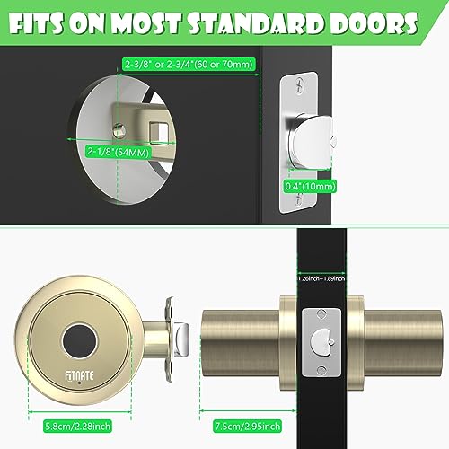 FITNATE Smart Lock Fingerprint Door Knob, Biometric Door Lock Fingerprint Key with App Control, Bluetooth Smart Deadbolt, Touch to Digital Door Lock for Bedroom,Home,Hotel,Office, Bronze Golden