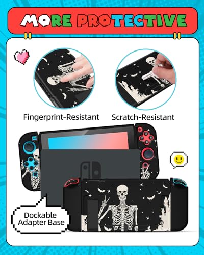 Phonebliss Skull Skeleton for Nintendo Switch Case Cute Spooky Protector Accessories Cases Goth Gothic Skin Shell Dockable Cover for Switch 2017