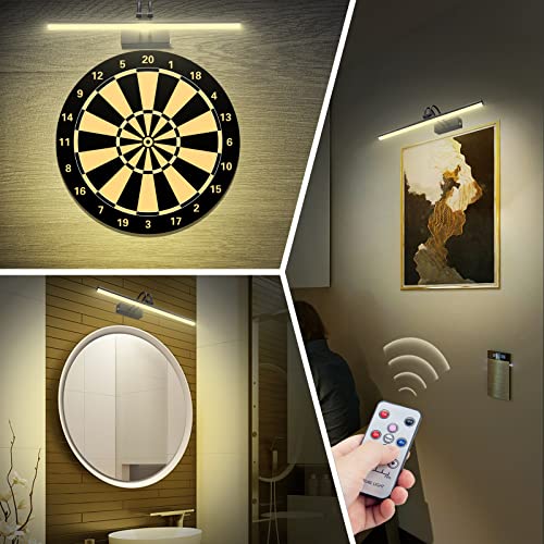 RAIFOOLLY Picture Light, 13in Battery Operated Picture Lights for Paintings,Metal Remote Display Art Light with Timer and Dimmable for Wall Painting,Frame, Portrait, Dartboard(Black), RF00290