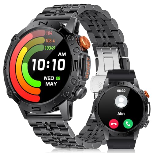 LIGE Smart Watch for Men, 1.43" AMOLED Always On Smart Watch with Bluetooth Voice Call Heart Rate SpO2 Blood Pressure Sleep Monitor,IP68 Waterproof Military Smartwatch with 100+ Sports for Android iOS