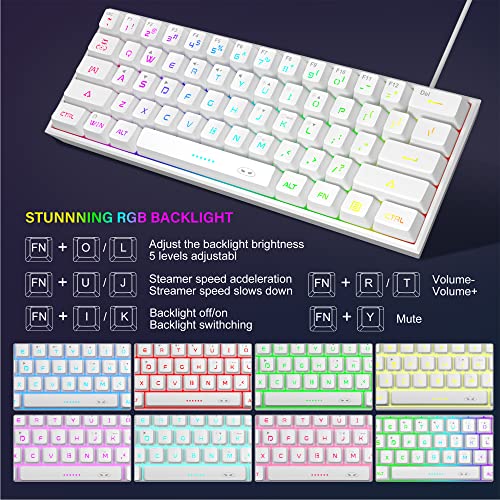 MageGee 60% Gaming Keyboard,Waterproof Ultra-Compact Mini 61 Keys Keyboard RGB Backlit Portable Computer Keyboard for Mac Windows Laptop Xbox PS PC (White)