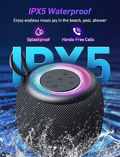 LENRUE Bluetooth Speaker Mini Portable Wireless Outdoor Speaker with RGB Lights 360° Surround Stereo Bass Bluetooth V5.3 Small Pocket Shower Speakers for iPhone Samsung Bath Garden Home