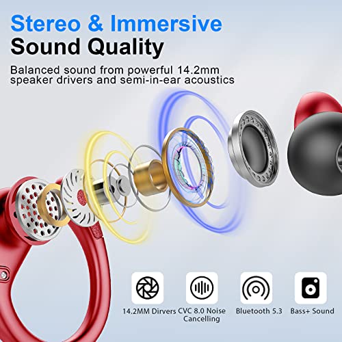 Wireless Earbuds Sport, Bluetooth 5.3 Headphones, Wireless Earphones 75H Playtime and HiFi Stereo Sound with Mic, IP7 Waterproof, Dual LED Display in Ear EarHooks, USB-C, Headsets for Sport, Running
