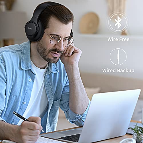 KVIDIO Bluetooth Headphones Over Ear, 65 Hours Playtime Wireless Headphones with Microphone, Foldable Lightweight Headset with Deep Bass,HiFi Stereo Sound for Travel Work PC Cellphone (Black)