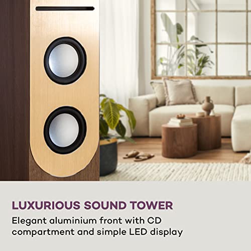 Auna Tower Speaker Radio CD Player for Home, Compact FM Radio with Bluetooth, Vintage Speakers Stereo System with LED Display, Remote Control, USB Input, MP3 Playback, & SD Port, Radio Speaker Tower