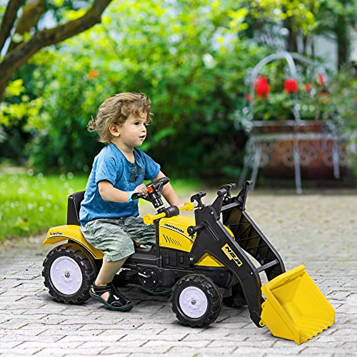 HOMCOM Pedal Go Kart Ride On Excavator W/Front Loader Digger Four Wheels Child Toy, for 3 Years Old