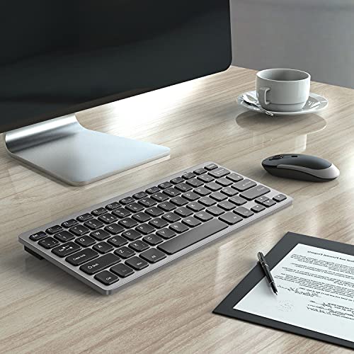 Compact Wireless Keyboard and Mouse Combo, 2.4G Portable Small Cordless Keyboard & Mouse Set UK QWERTY Layout for PC Computer Laptop, Black and Silver