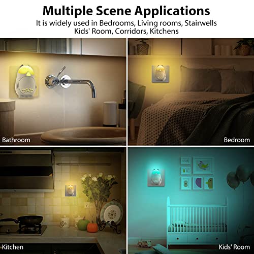 RAVEtone Color Changing Plug in Night Lights for Kids, 4 Pack Night Light Plug in Wall, Smart Voice Activated 9 RGB Colors 6 Lighting Modes LED Dimmable for Girls Boys Bedroom Bathroom Kitchen