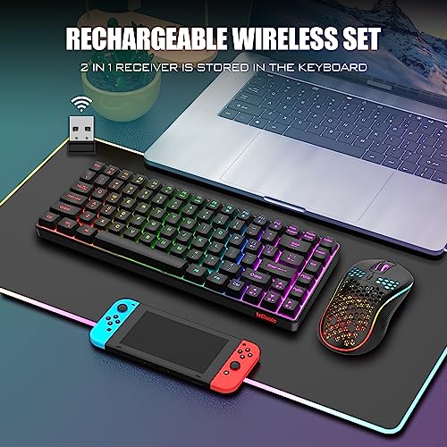 RedThunder K84 75% Wireless Gaming Keyboard and Mouse Rainbow Backlight UK Layout 85 Keys TKL Ultra Compact Mini Design Lightweight Honeycomb Gaming Mouse for PC Mac PS5 Xbox Office Gamers