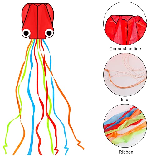 Large Octopus Kites-1 Pcs Rainbow Mollusc Flying Octopus Kite for Kids and Adults,kites for adults Beach and Summer Outdoor Toy with 100 meters Flying Line and Spool, Nylon Kite for Beginners(Orange)