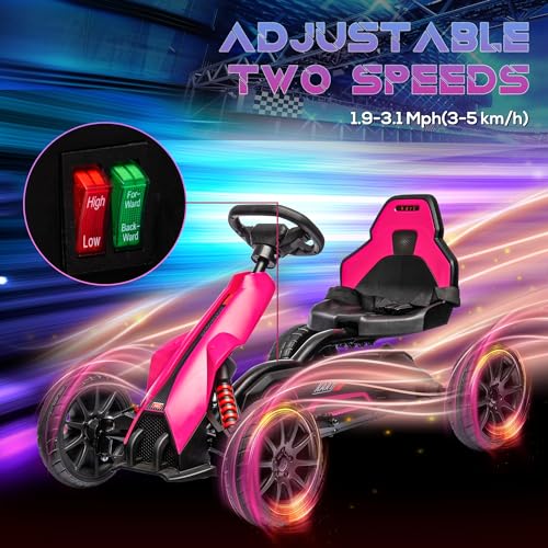 HOMCOM 12V Electric Go Kart for Kids, Ride-On Racing Go Kart with Forward Reversing, Rechargeable Battery, 2 Speeds, for Boys Girls Aged 3-8 Years Old - Pink