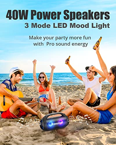 Tronsmart Bang SE Bluetooth Speaker with Shoulder Strap, 40W Portable Outdoor speaker, 24H Playtime, Bluetooth 5.3, IPX6 Waterproof, AUX, Micro SD/TF Card Slot, USB playback, LED Light, EQ for Party