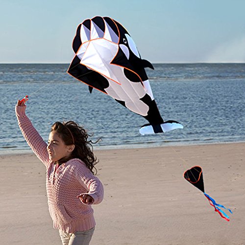 Lixada 3D children adults kites Giant frameless soft parafoil giant whale kite, single line kite Best large beach kite, 120 * 215cm, with storage bag