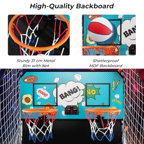 Maxmass Kids Basketball Arcade Game, Folding Dual Shot Basketball Game with 8 Modes, 4 Basketballs, LED Scoreboard & Sound Effect, Electronic Basketball Shooting Machine for Indoor Outdoor (Green)