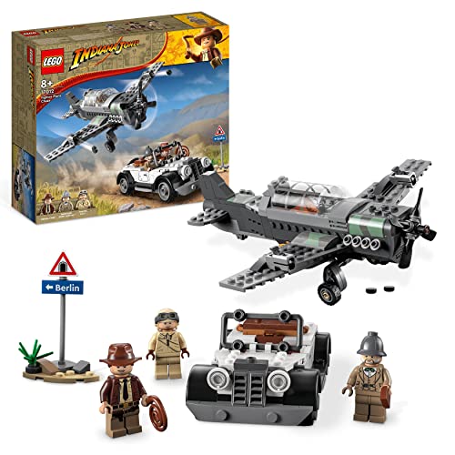 LEGO 77012 Indiana Jones Fighter Plane Chase Set with Buildable Airplane Model & Vintage Toy Car plus 3 Minifigures, The Last Crusade Action Playset