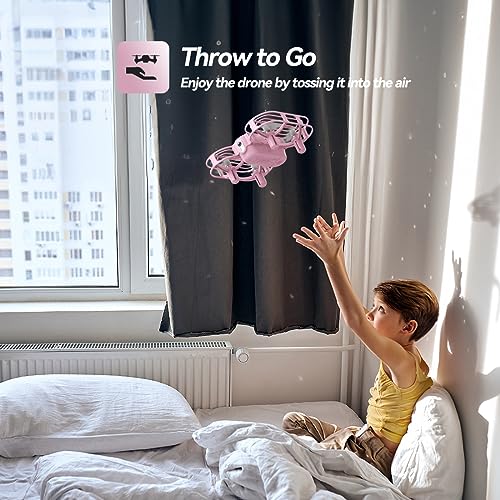 DEERC D11 Mini Drone for Kids, LED RC Quadcopter for Beginners, Throw to Go, Circle Fly, 3D Flip, 3 Speeds, One Key Takeoff, Gifts Toys Boys Girls-3 Batteries, Pink