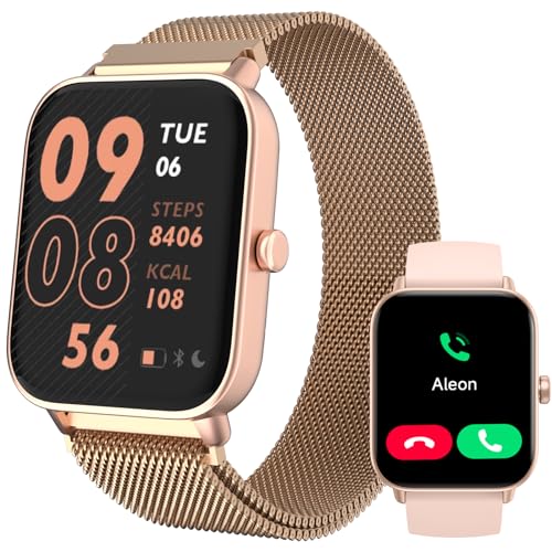 TOOBUR Smart Watch for Women Alexa Built-in, IP68 Waterproof Swimming, 1.8" Fitness Watch with Answer&Make Call/Heart Rate/Step Counter/Sleep Tracker/100 Sports, Compatible Android iOS, Golden