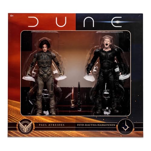 McFarlane Toys Dune: Part Two Paul Atreides & Feyd-Rautha Harkonnen 7-Inch Action Figures 2-Pack - Ultra Articulation, Crysknife, Sword, and Collectible Art Cards