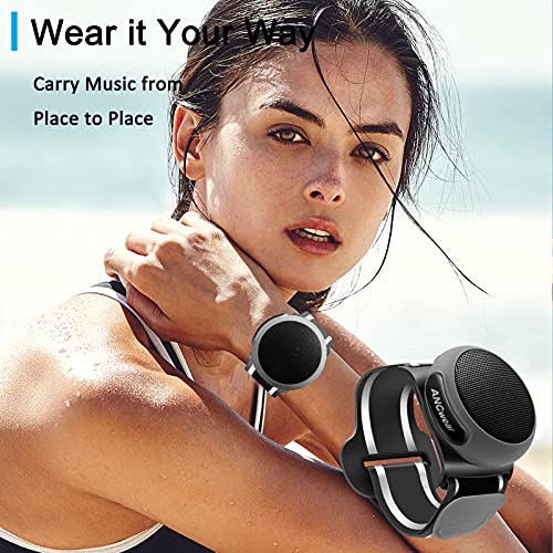 ANCwear Mini Bluetooth Speaker Wireless, Wearable Portable Speaker with Stereo Bass, Bluetooth 5.0, Built-in Mic Waterproof IPX6 Speaker for Bike, Shower, Hiking (Black)